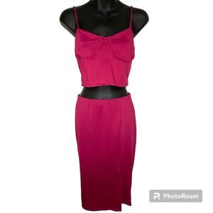 21 Saints 2 Piece Crop Top and Midi Skirt Matching Set Magenta Pink Size Small‎